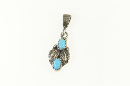 Sterling Silver Native American Navajo Turquoise Leaf Pendant
