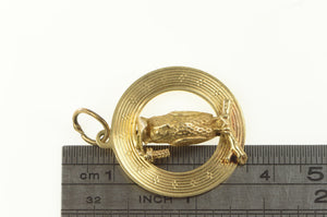 14K 1960's Retro Ornate Owl Wisdom Symbol Charm/Pendant Yellow Gold