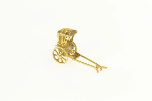 14K 3D Rickshaw Hand Drawn Carriage Charm/Pendant Yellow Gold