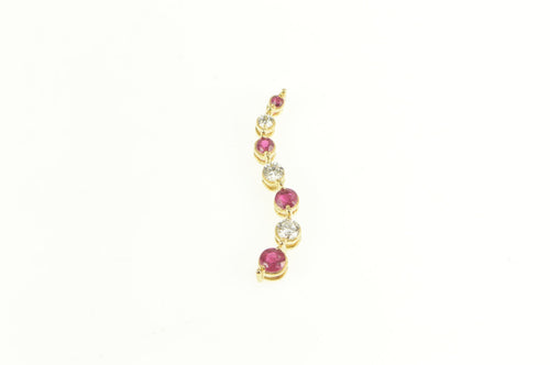 14K Natural Ruby Diamond Curvy Wavy Journey Pendant Yellow Gold