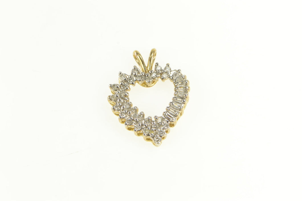 10K 0.50 Ctw Baguette & Round Diamond Heart Pendant Yellow Gold