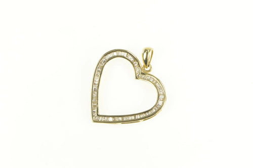 10K 0.75 Ctw Baguette Diamond Heart Love Symbol Pendant Yellow Gold