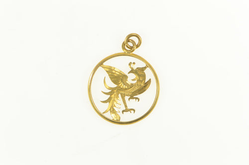 22K Ornate Phoenix Rebirth Life Symbol Engraved Charm/Pendant Yellow Gold