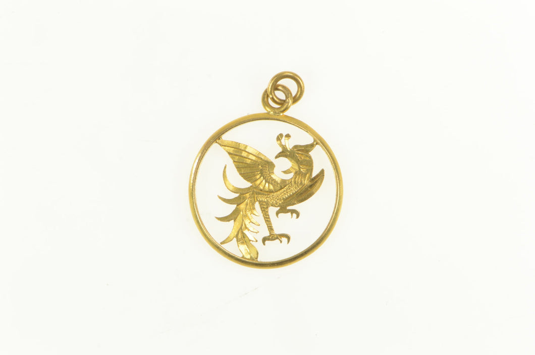 22K Ornate Phoenix Rebirth Life Symbol Engraved Charm/Pendant Yellow Gold