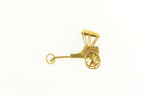 14K 3D Rickshaw Drawn Carriage Travel Charm/Pendant Yellow Gold