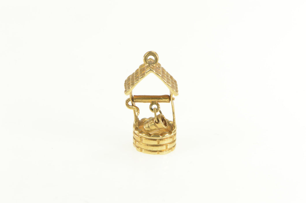 14K 3D Articulated Wishing Well Symbol Charm/Pendant Yellow Gold