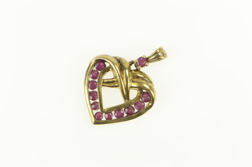 Sterling Silver Natural Ruby Heart Love Symbol Pendant