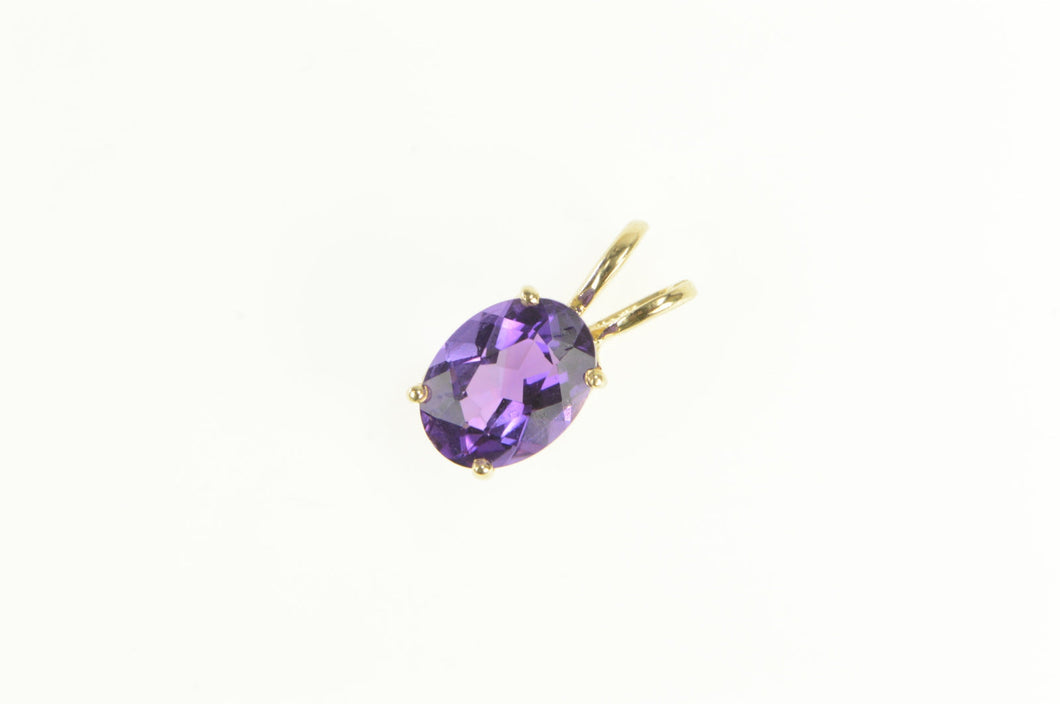 14K Oval Amethyst Solitaire Classic Statement Pendant Yellow Gold