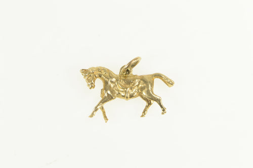 14K 3D Galloping Horse Animal Racing Charm/Pendant Yellow Gold