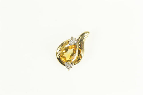 10K Pear Citrine Diamond Accent Classic Wavy Pendant Yellow Gold