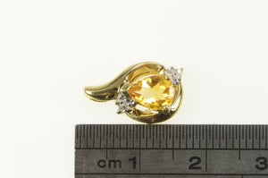 10K Pear Citrine Diamond Accent Classic Wavy Pendant Yellow Gold