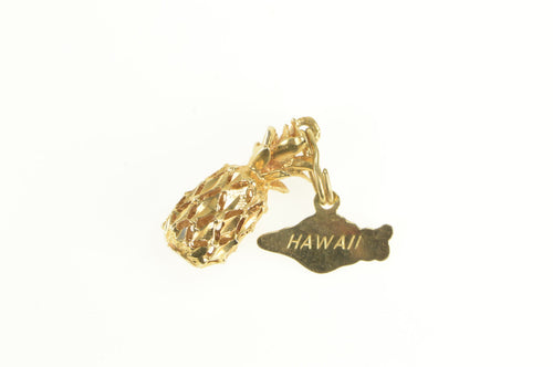 14K Hawaii 3D Pineapple Textured Souvenir Charm/Pendant Yellow Gold