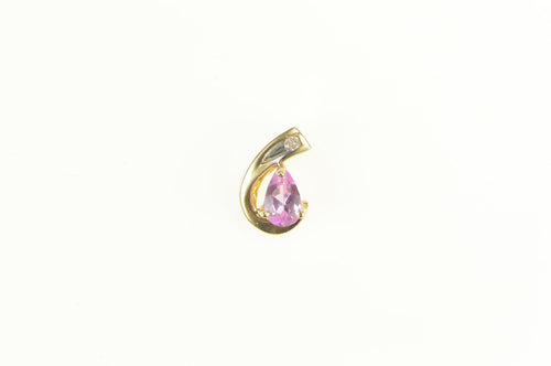 10K Pink Sapphire Diamond Accent Classic Pendant Yellow Gold