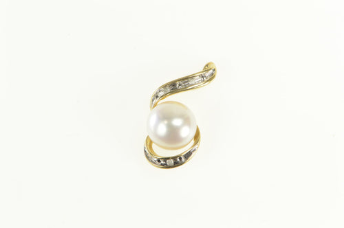 10K Pearl Diamond Accent Swirl Statement Pendant Yellow Gold