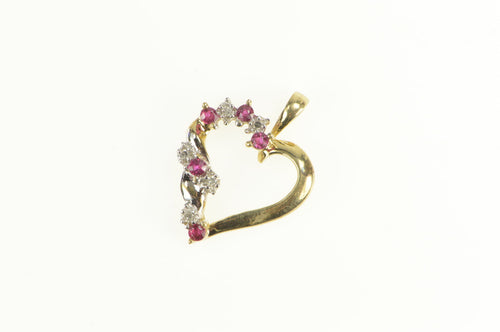 10K Diamond Ruby Curvy Heart Love Symbol Pendant Yellow Gold
