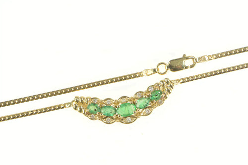 14K Natural Emerald Diamond Curved Chain Necklace 17.75