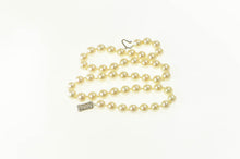 Load image into Gallery viewer, 14K Retro Classic Pearl Beaded Filigree Clasp Necklace 16.5&quot; White Gold