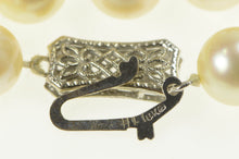 Load image into Gallery viewer, 14K Retro Classic Pearl Beaded Filigree Clasp Necklace 16.5&quot; White Gold