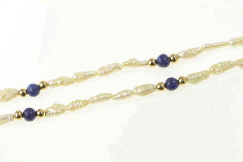 14K Pearl Lapis Lazuli Beaded Classic Statement Pendant 17.75