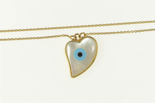 18K Mother of Pearl Nazar Heart Evil Eye Chain Necklace 16.5