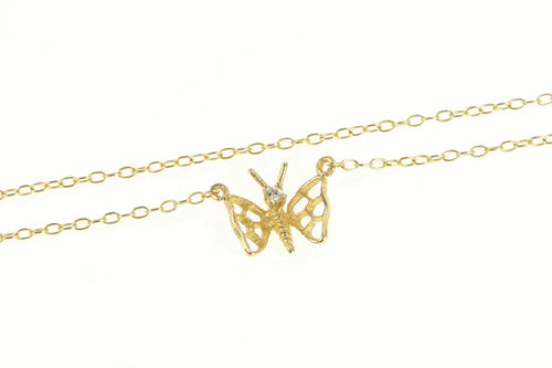 14K Diamond Filigree Butterfly Chain Link Necklace 16