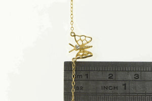 14K Diamond Filigree Butterfly Chain Link Necklace 16" Yellow Gold