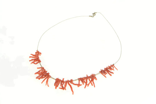 Sterling Silver Coral Beaded Fringe Collar Statement Necklace 17