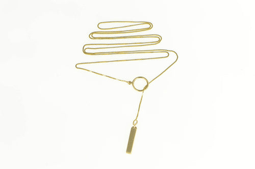 14K 0.6mm Box Link Tassel Lavalier Slide Chain Necklace 20