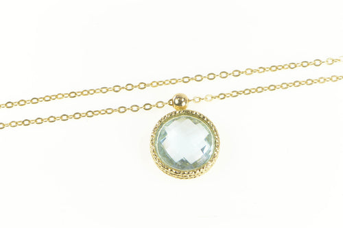 14K Round Faceted Blue Topaz Cable Chain Necklace 18
