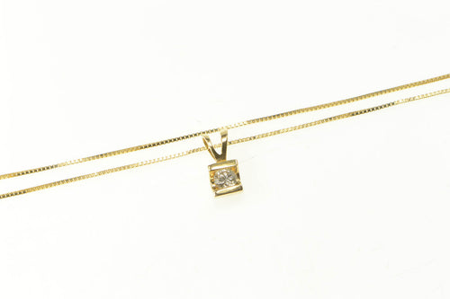 14K Diamond Solitaire Classic Squared Chain Necklace 18