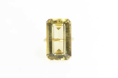 14K Emerald Cut Smoky Quartz Retro Cocktail Ring Yellow Gold