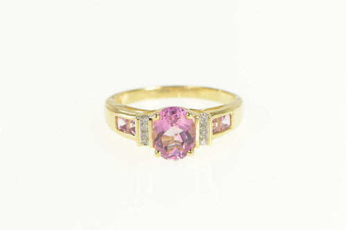 10K Oval Pink Topaz Diamond Statement Ring Yellow Gold