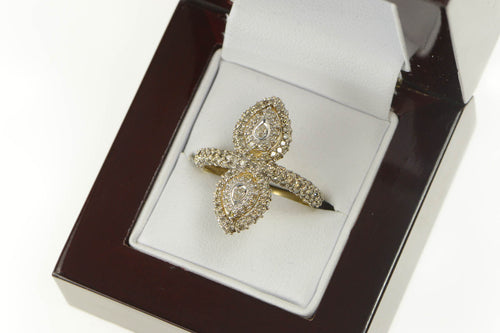 14K 2.00 Ctw Pave Diamond Pear Bypass Statement Ring Yellow Gold