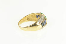 Load image into Gallery viewer, 14K Emerald Cut Syn. Emerald &amp; Sapphire Diamond Ring Yellow Gold