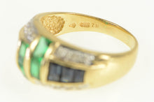 Load image into Gallery viewer, 14K Emerald Cut Syn. Emerald &amp; Sapphire Diamond Ring Yellow Gold