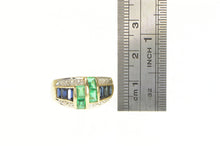 Load image into Gallery viewer, 14K Emerald Cut Syn. Emerald &amp; Sapphire Diamond Ring Yellow Gold