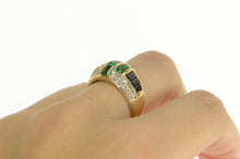 Load image into Gallery viewer, 14K Emerald Cut Syn. Emerald &amp; Sapphire Diamond Ring Yellow Gold