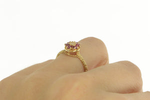 14K Diamond Natural Ruby Halo Flower Engagement Ring Yellow Gold