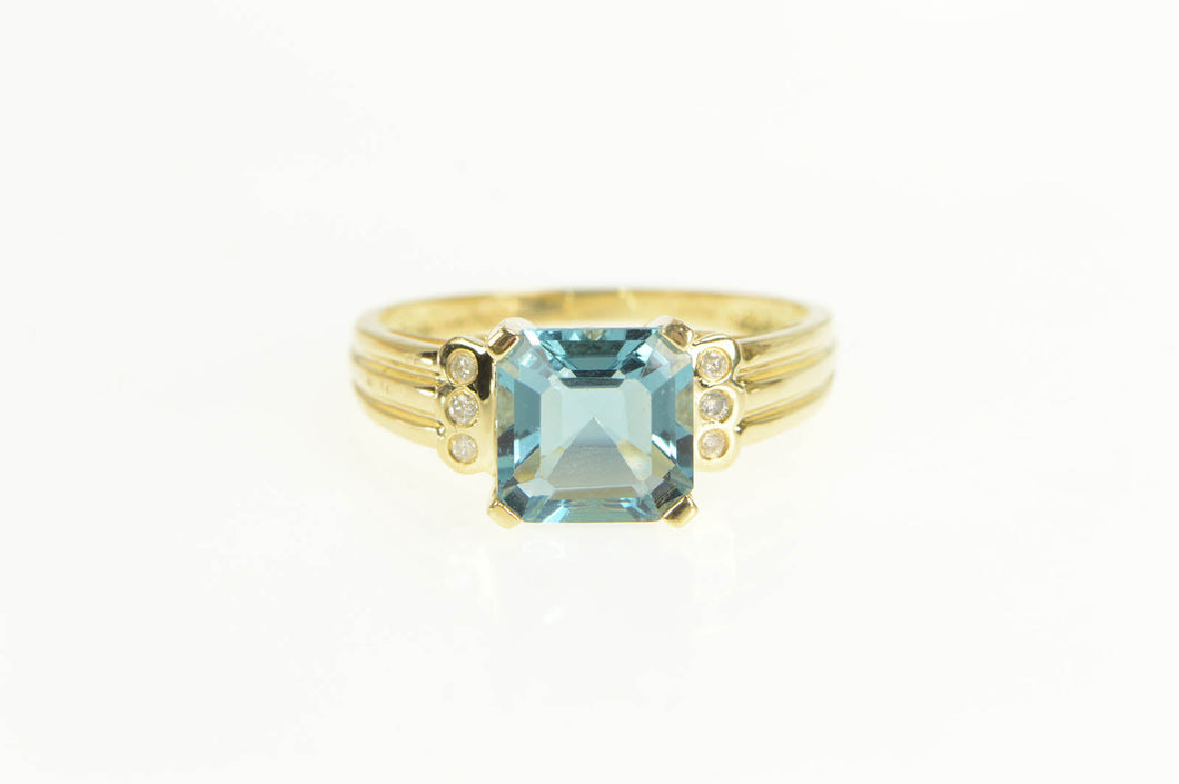 14K Princess London Blue Topaz Diamond Statement Ring Yellow Gold