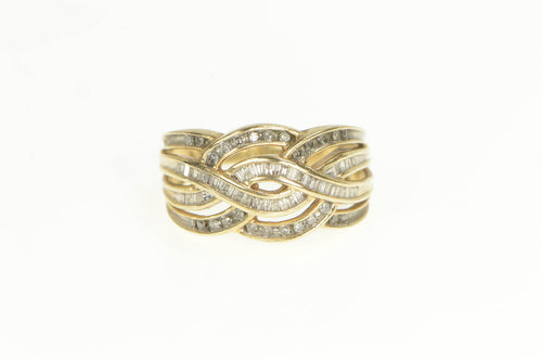10K 0.50 Ctw Diamond Wavy Layered Woven Band Ring Yellow Gold