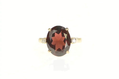 14K 7.07 Ctw Oval Garnet Diamond Accent Cocktail Ring Yellow Gold