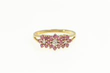 Load image into Gallery viewer, 10K Diamond Ruby Flower Cluster Statement Ring Yellow Gold