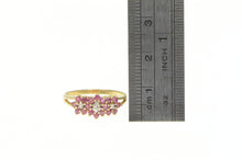 Load image into Gallery viewer, 10K Diamond Ruby Flower Cluster Statement Ring Yellow Gold