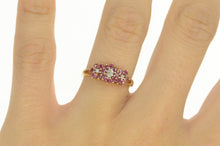Load image into Gallery viewer, 10K Diamond Ruby Flower Cluster Statement Ring Yellow Gold