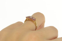 Load image into Gallery viewer, 10K Diamond Ruby Flower Cluster Statement Ring Yellow Gold