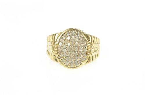 10K Oval Pave Diamond Cluster Men's Statement Ring Yellow Gold