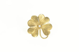 14K Diamond Clover Shamrock Good Luck Pin/Brooch Yellow Gold