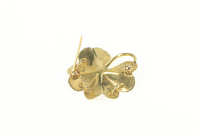 14K Diamond Clover Shamrock Good Luck Pin/Brooch Yellow Gold