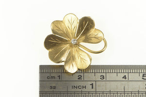 14K Diamond Clover Shamrock Good Luck Pin/Brooch Yellow Gold