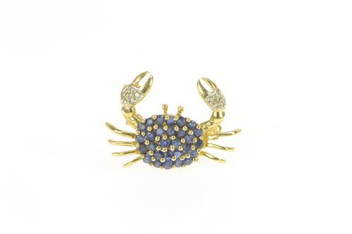14K Pave Sapphire Diamond Crab Statement Pendant Yellow Gold
